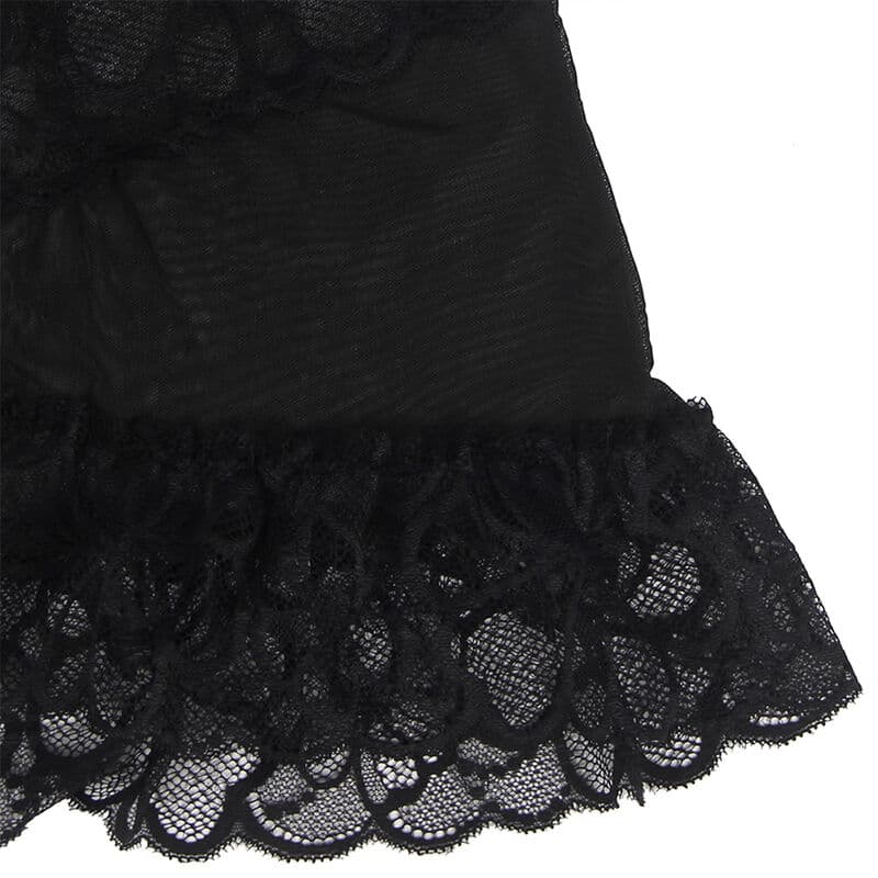 SUBBLIME - BABYDOLL WITH ADJUSTABLE STRAPS AND TRANSPARENT LACE FLORAL PRINT BLACK S/M thumb 11