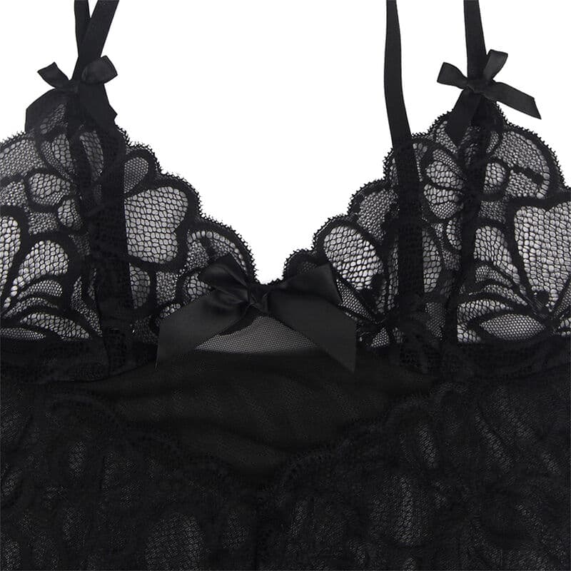 SUBBLIME - BABYDOLL WITH ADJUSTABLE STRAPS AND TRANSPARENT LACE FLORAL PRINT BLACK L/XL thumb 8