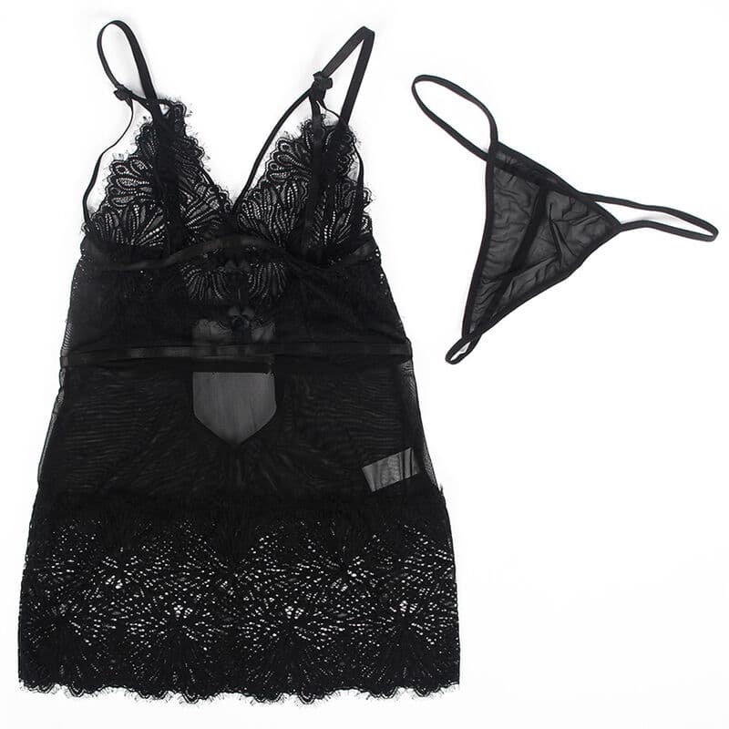 SUBBLIME - BABYDOLL WITH ADJUSTABLE LACE STRAPS BLACK S/M thumb 6