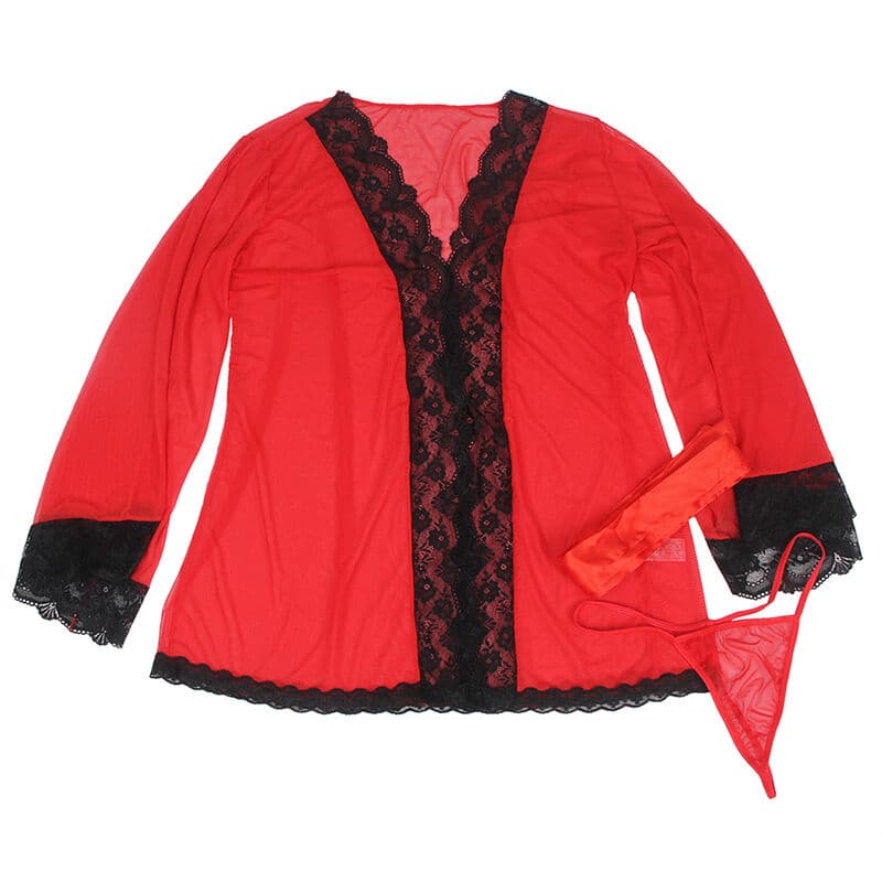 SUBBLIME - TRANSPARENT FABRIC ROBE WITH LACE DETAIL RED S/M thumb 5