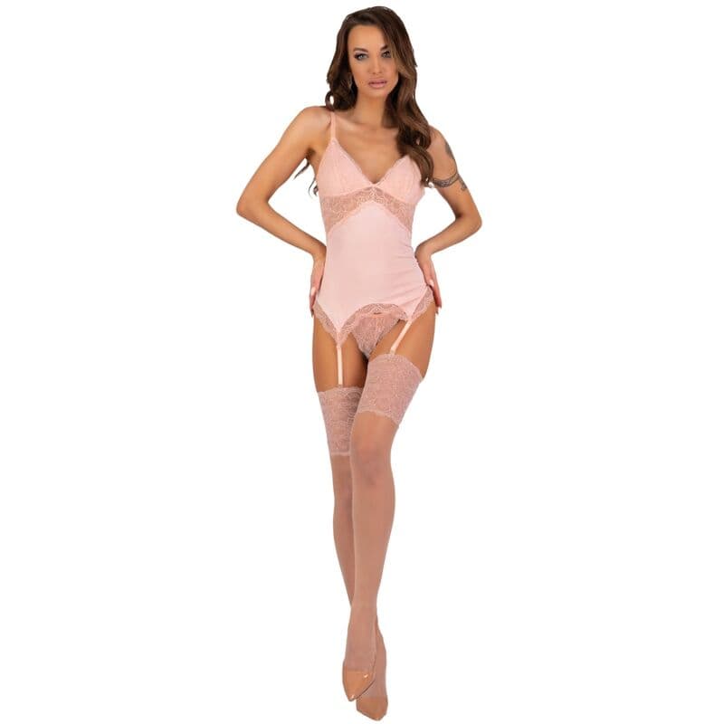 LIVCO CORSETTI FASHION - PERSINNE PEACH SET CORSET + PANTY + STOCKINGS thumb 1