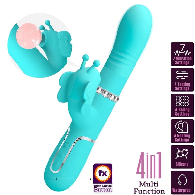 PRETTY LOVE - MULTIFUNCTION RABBIT VIBRATOR 4 IN 1 BUTTERFLY AQUA GREEN thumb 10