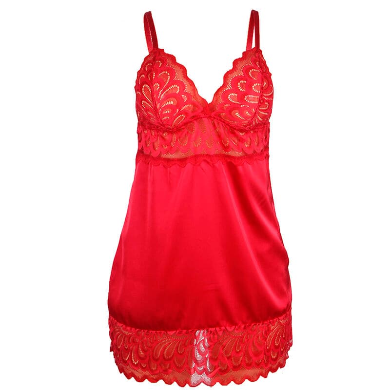 SUBBLIME - SATIN BABYDOLL WITH LACE RED L/XL thumb 5