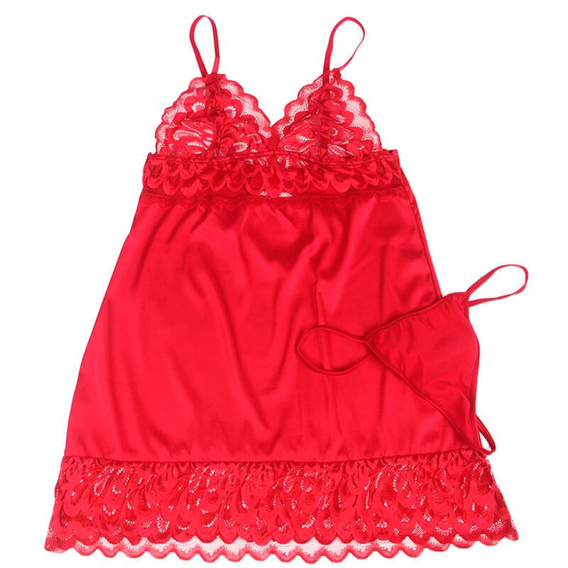 SUBBLIME - SATIN BABYDOLL WITH LACE RED L/XL thumb 6