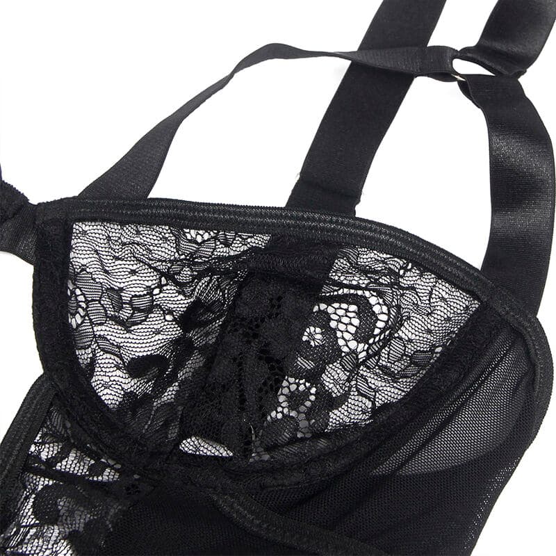 SUBBLIME - TEDDY WITH GARTER WITH LACE DETAIL AND STRIPS BLACK S/M thumb 7