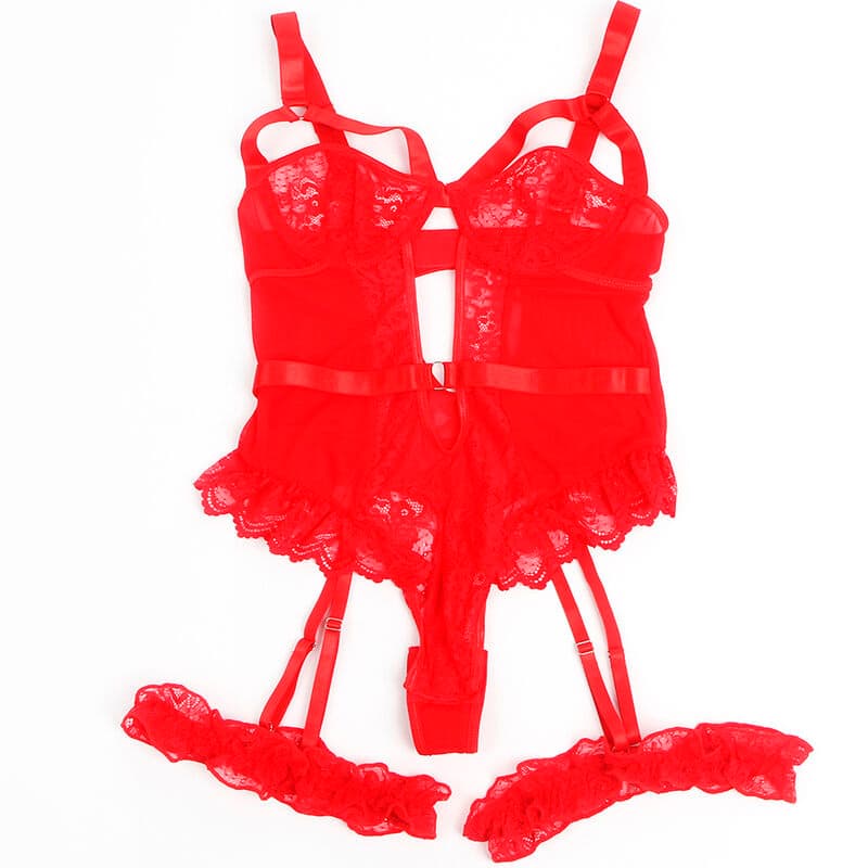 SUBBLIME - TEDDY WITH GARTER WITH LACE DETAIL AND STRIPS RED S/M thumb 3