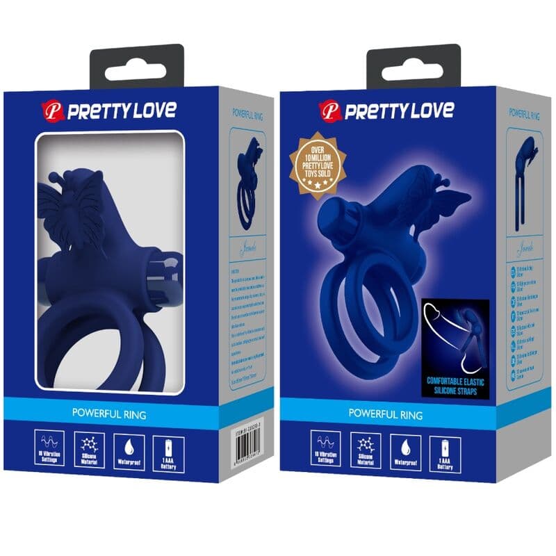 PRETTY LOVE - JAMELE DOUBLE RING WITH VIBRATION & BUTTERFLY STIMULATOR BLUE thumb 10