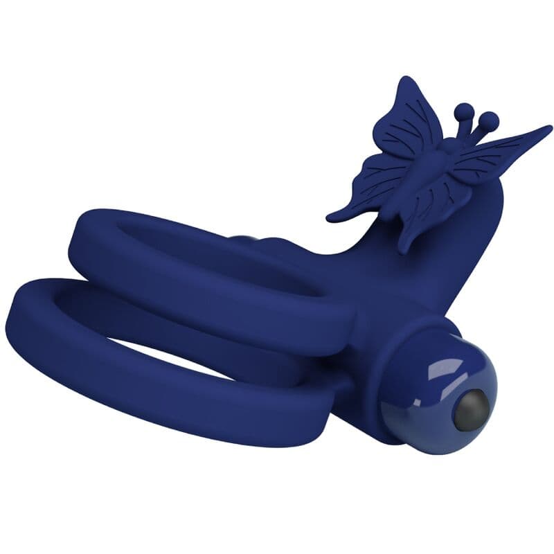 PRETTY LOVE - JAMELE DOUBLE RING WITH VIBRATION & BUTTERFLY STIMULATOR BLUE thumb 5