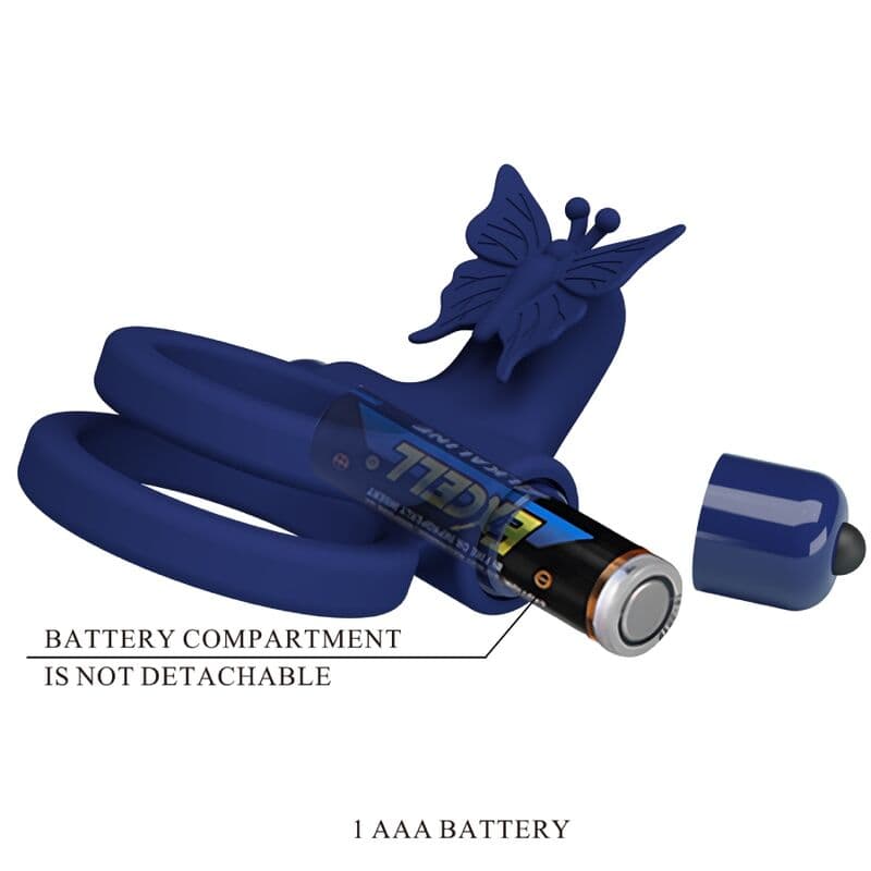 PRETTY LOVE - JAMELE DOUBLE RING WITH VIBRATION & BUTTERFLY STIMULATOR BLUE thumb 9