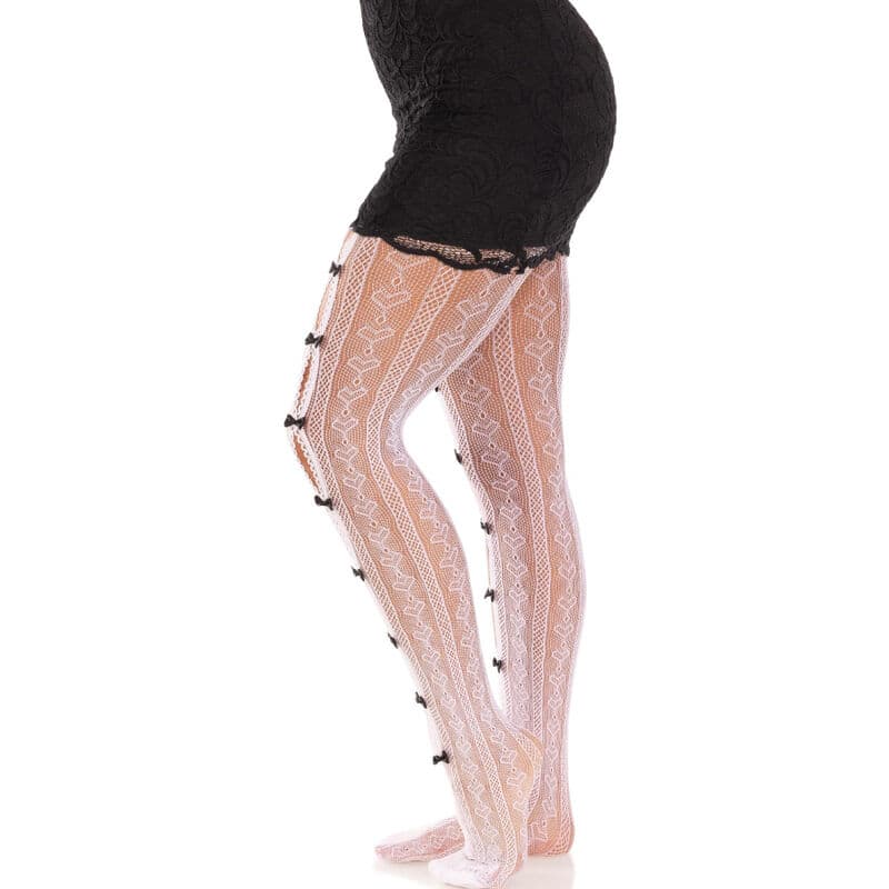 LEG AVENUE - STOCKINGS WITH OPENINGS HEART & BOWS WHITE thumb 3
