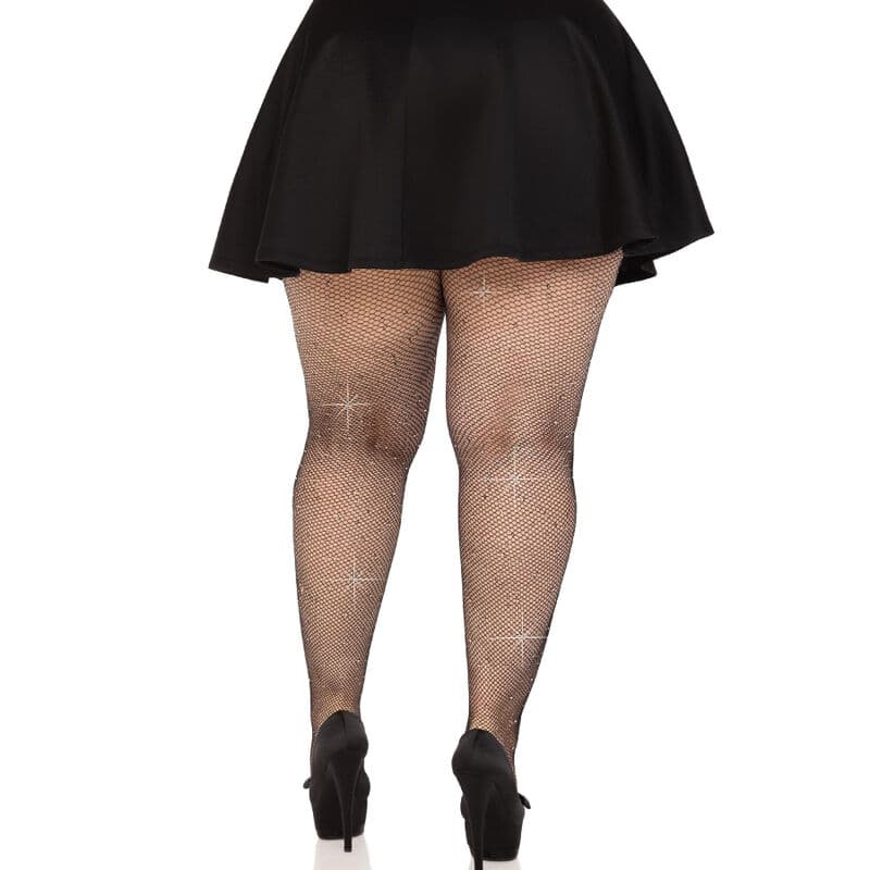 LEG AVENUE - CRYSTALIZED MESH STOCKINGS BLACK PLUS SIZE thumb 2