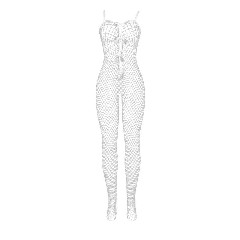 SUBBLIME - 951740 BODYSTOCKING WHITE FISHNET CROTCHLESS WITH BOWS ONE SIZE thumb 5
