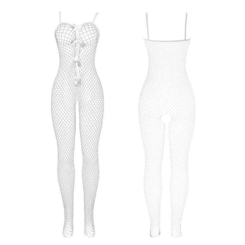 SUBBLIME - 951740 BODYSTOCKING WHITE FISHNET CROTCHLESS WITH BOWS ONE SIZE thumb 4