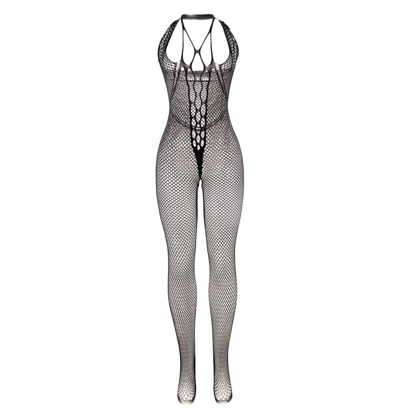 SUBBLIME - 951788 LONG FISHNET BODYSTOCKING WITH STRAPS ON CHEST AND BACK BLACK ONE SIZE thumb 3