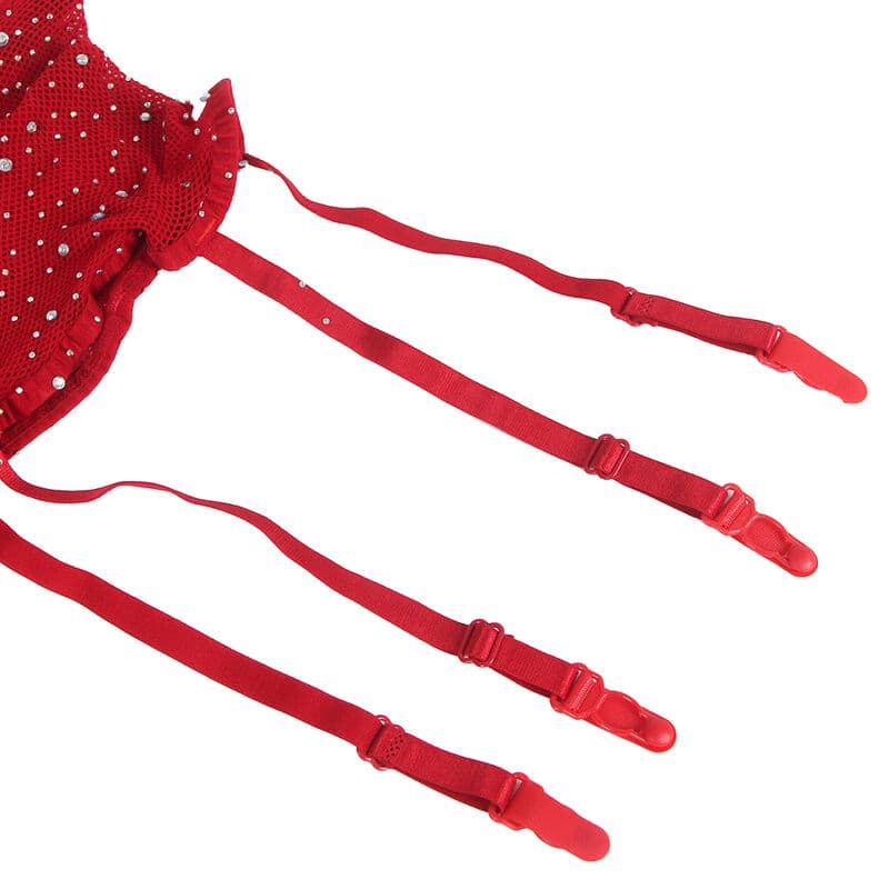SUBBLIME - 952181 FISHNET BODYSTOCKING WITH GLOVES AND DIAMONDS RED ONE SIZE thumb 8