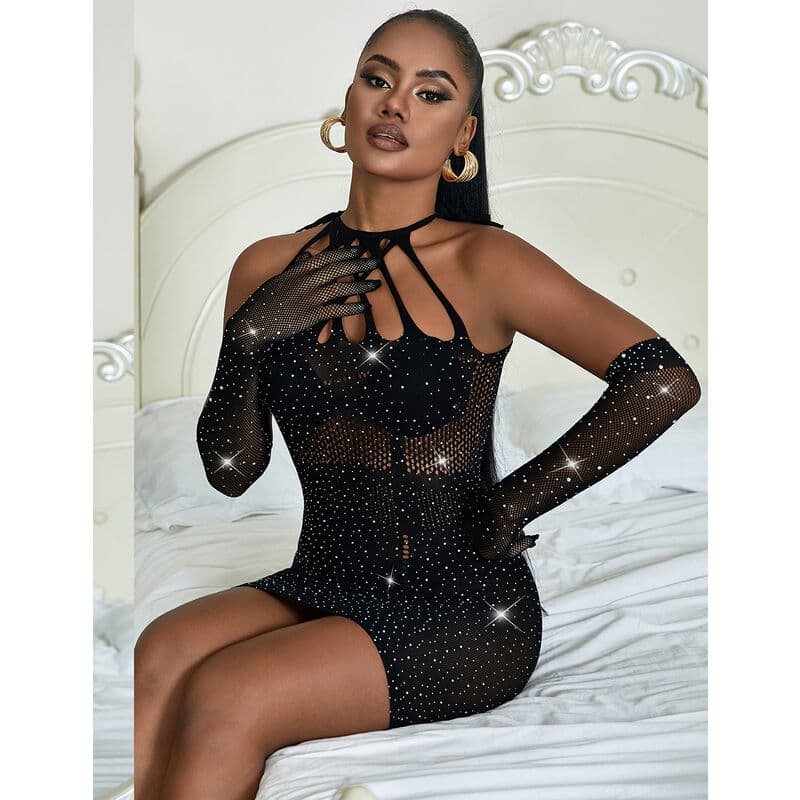 SUBBLIME - 952235 FISHNET DRESS WITH RHINESTONES  BLACK ONE SIZE thumb 9