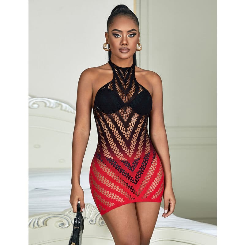 SUBBLIME - 952242 RED AND BLACK DEGRADED ELASTIC FISHNET DRESS ONE SIZE thumb 8