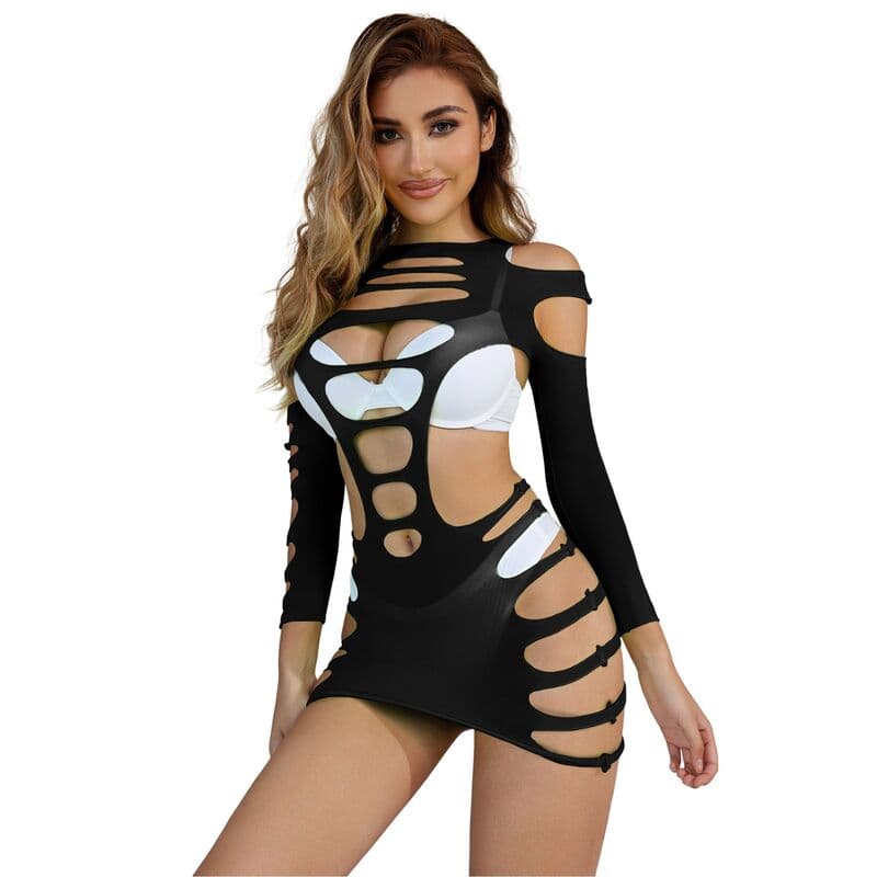 SUBBLIME - 952266 LONG SLEEVE ELASTIC FISHNET DRESS BLACK ONE SIZE thumb 6