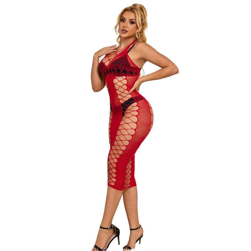 SUBBLIME - 952327 LONG RED FISHNET DRESS ONE SIZE thumb 5