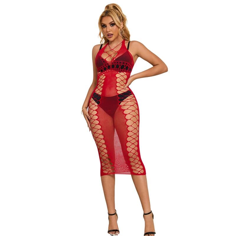 SUBBLIME - 952327 LONG RED FISHNET DRESS ONE SIZE thumb 2