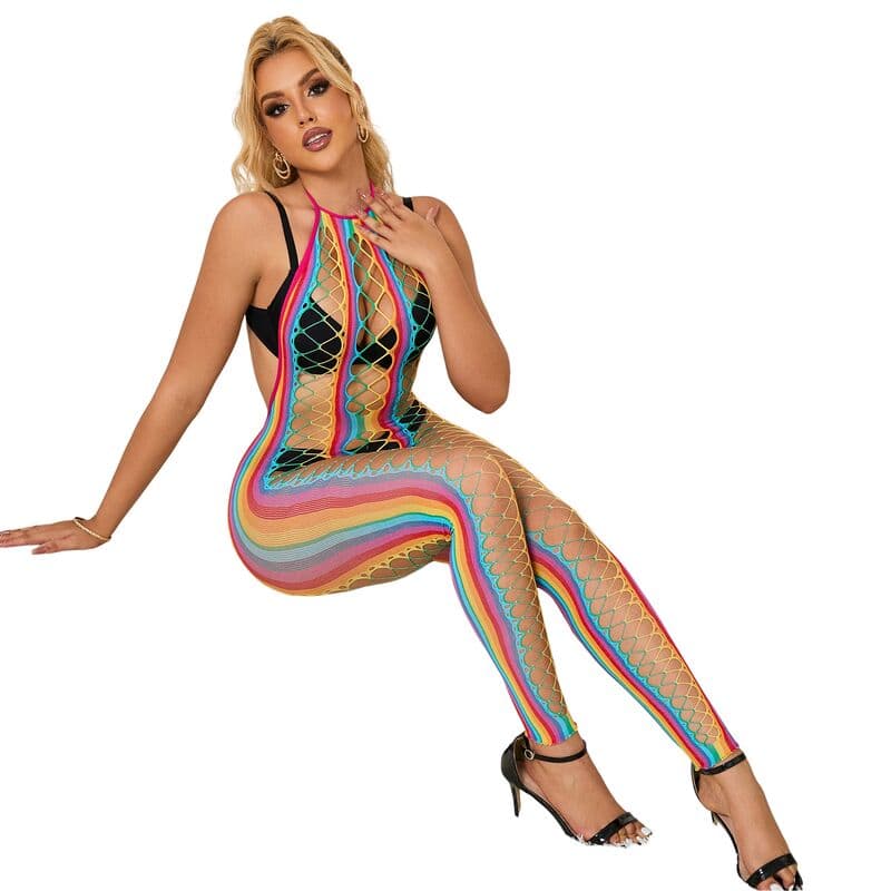SUBBLIME - 952358 RAINBOW MESH HALTER NECK BODYSTOCKING XS/M thumb 5