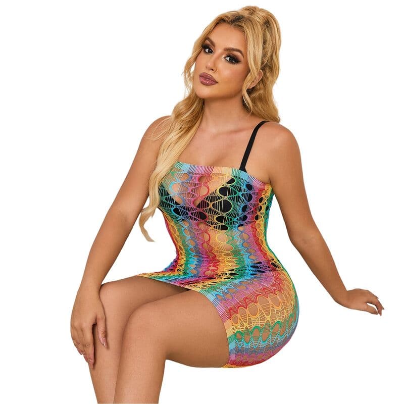 SUBBLIME - 952365 RAINBOW BARE SHOULDER FISHNET DRESS ONE SIZE thumb 6