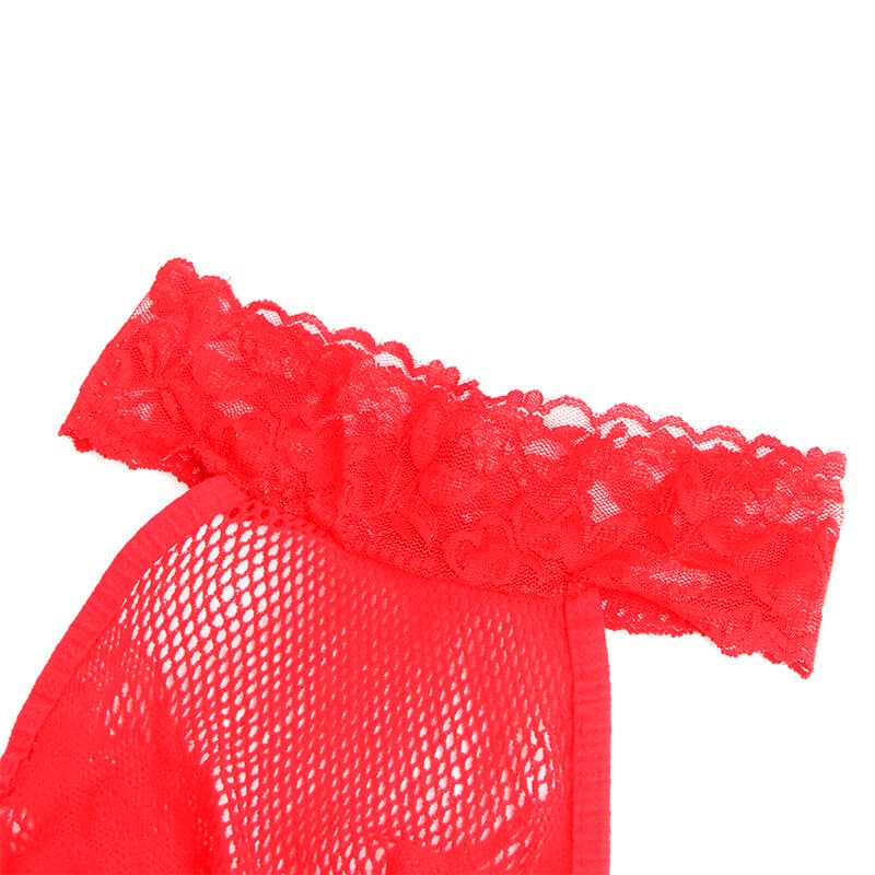 SUBBLIME - 952372 FISHNET AND LACE CROTCHLESS BODYSTOCKING WITH HIGH NECK RED ONE SIZE thumb 7