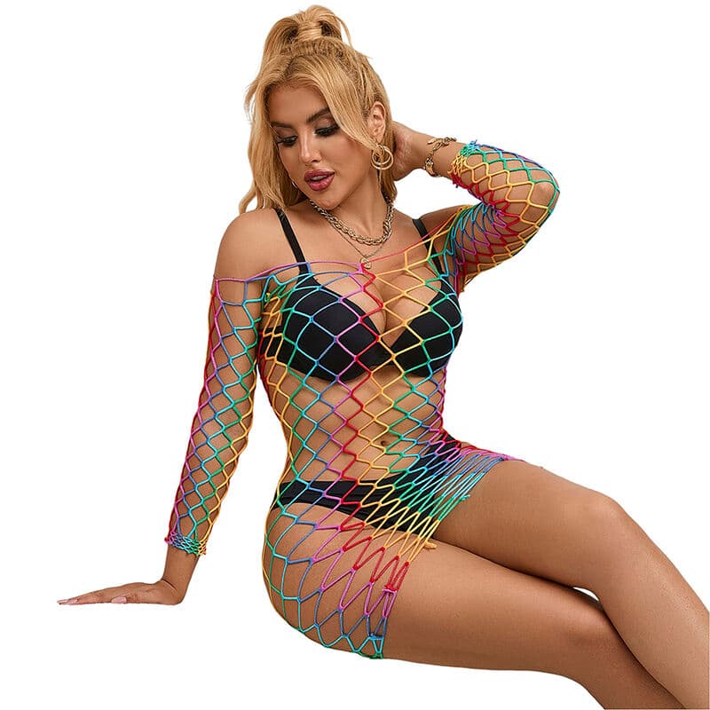 SUBBLIME - 952426 RAINBOW LONG SLEEVE FISHNET DRESS ONE SIZE thumb 2
