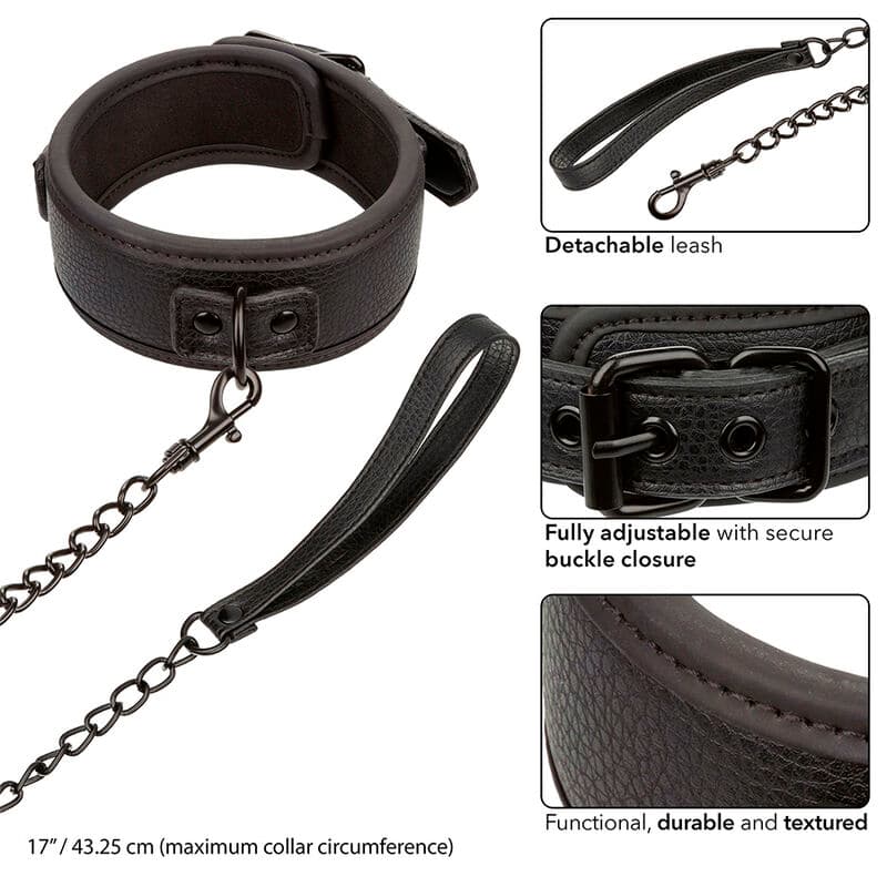 CALEXOTICS - NOCTURNAL COLLAR & LEASH LEATHER ADJUSTABLE BLACK thumb 4