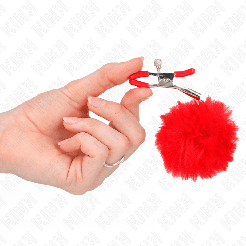 KINK - FAUX FUR BALL NIPPLE CLAMP RED 6 CM thumb 4