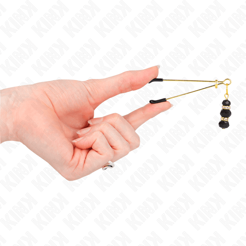 KINK - GOLD THIN NIPPLE CLAMPS WITH 3 BLACK GLASS BEADS 7 CM thumb 4
