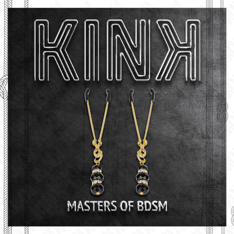 KINK - GOLD THIN NIPPLE CLAMPS WITH 3 BLACK GLASS BEADS 7 CM thumb 5