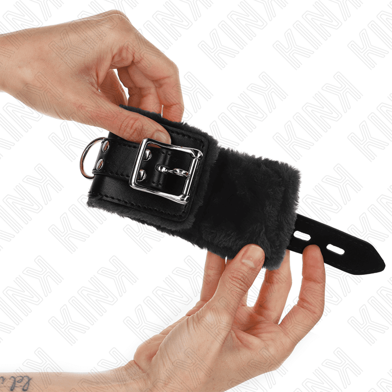 KINK - FUR LINED WRIST RESTRAINTS BLACK WITH BLACK BELT ADJUSTABLE 17-29 CM X 6 CM thumb 2