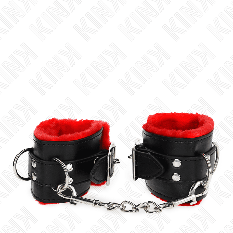 KINK - FUR LINED WRIST RESTRAINTS WITH SQUARE HOLES RED AND BLACK BELT ADJUSTABLE 17-29 CM X 6 CM thumb 3