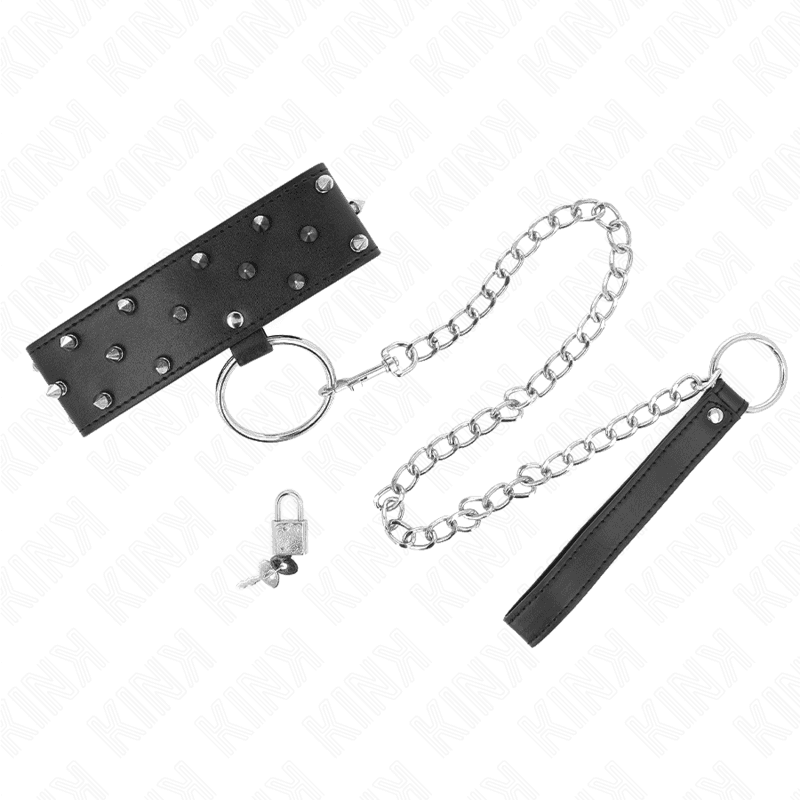 KINK - NECKLACE WITH LEASH 65 CM WITH SILVER STUDS MODEL 5 ADJUSTABLE 36-43 CM X 5 CM thumb 2