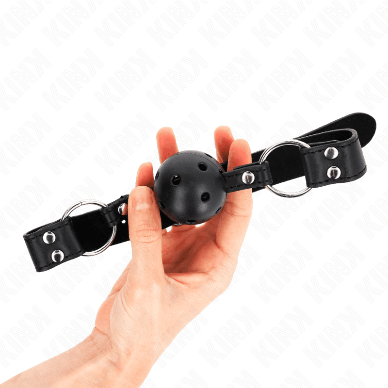 KINK - BREATHABLE BALL 4 CM GAG WITH DOUBLE RIVET MODEL 1 BLACK 62.5 x 2.5 CM ADJUSTABLE 42-58 CM thumb 2