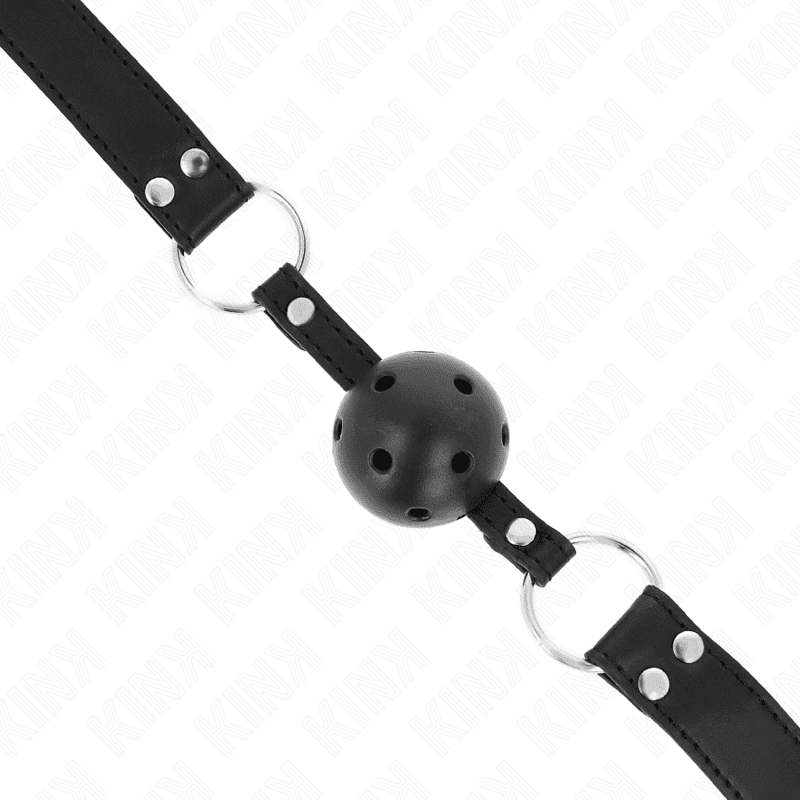 KINK - BREATHABLE BALL 4 CM GAG WITH DOUBLE RIVET MODEL 1 BLACK 62.5 x 2.5 CM ADJUSTABLE 42-58 CM thumb 4