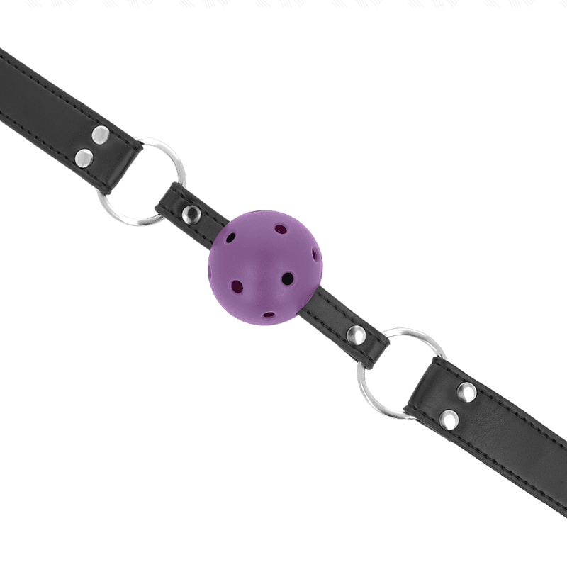 KINK - BREATHABLE BALL 4 CM GAG WITH DOUBLE RIVET PURPLE 62.5 x 2.5 CM ADJUSTABLE 42-58 CM thumb 4