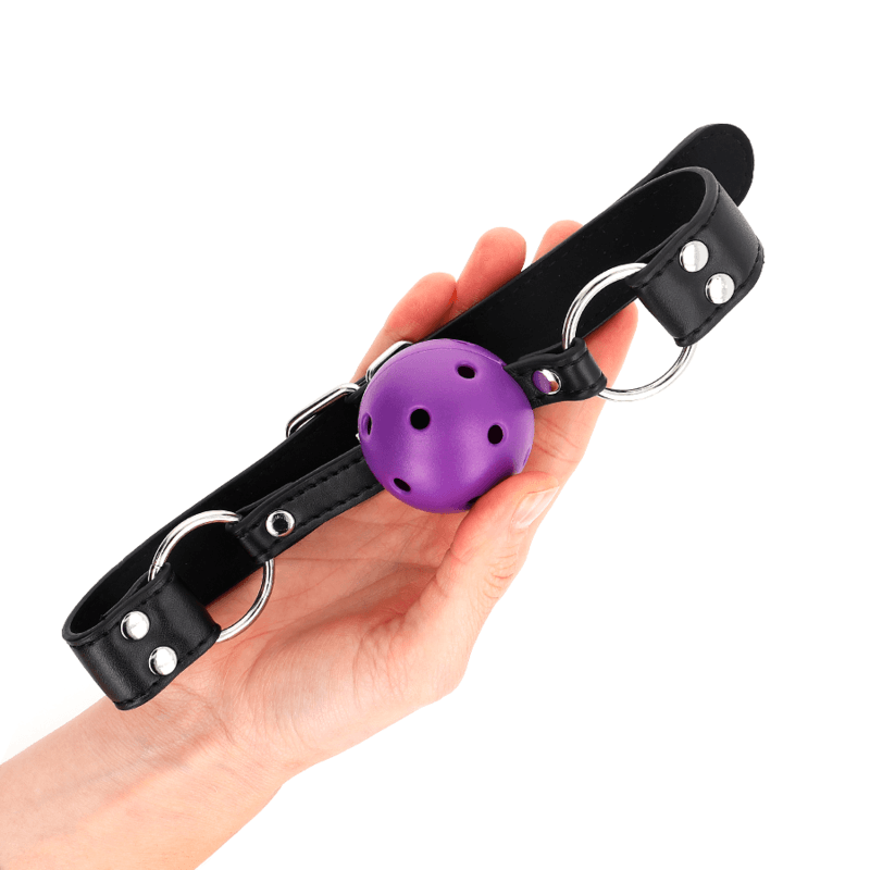 KINK - BREATHABLE BALL 4 CM GAG WITH DOUBLE RIVET PURPLE 62.5 x 2.5 CM ADJUSTABLE 42-58 CM thumb 3