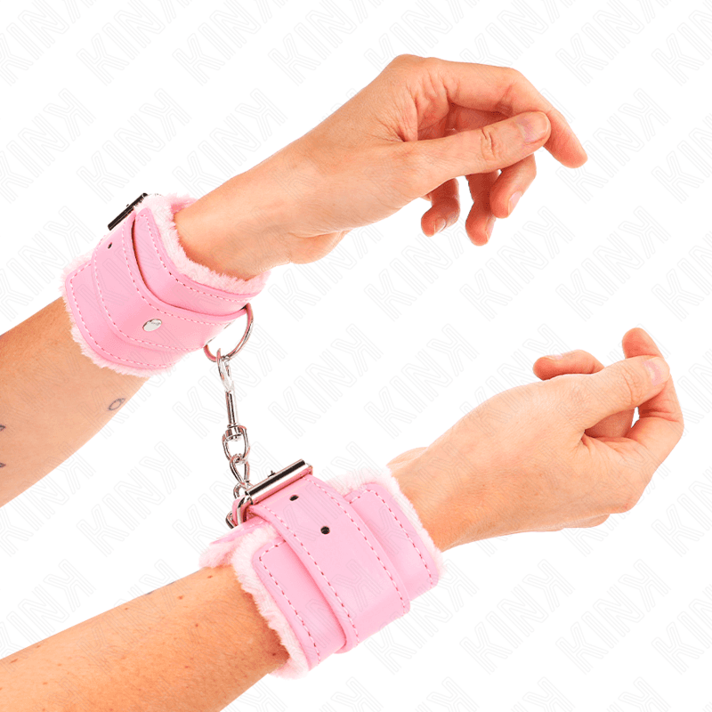 KINK - FUR LINED WRIST RESTRAINTS PINK WITH PINK BELT ADJUSTABLE 17-29 CM X 6 CM thumb 3