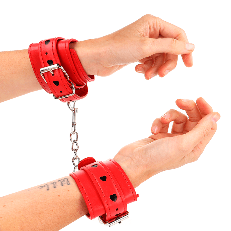 KINK - RED WRIST RESTRAINTS WITH BLACK HEART INLAY ADJUSTABLE 21-28 CM X 5.5 CM thumb 3