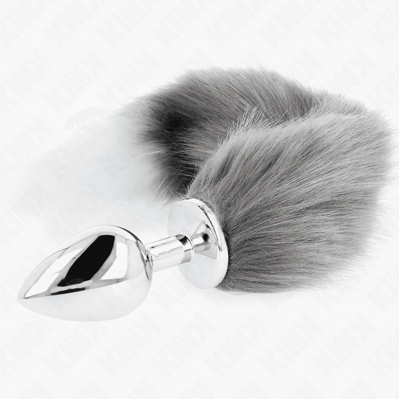 KINK - ANAL PLUG SIZE L 10 X 4 CM WITH SYNTHETIC TAIL 40 CM GREY AND WHITE thumb 3