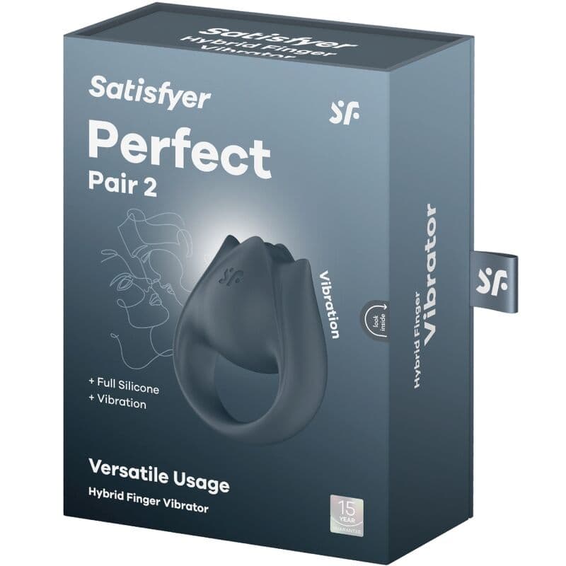 SATISFYER - PERFECT PAIR 2 MULTIVIBRATOR 2 IN 1 PENIS RING AND FINGER STIMULATOR GREY thumb 9