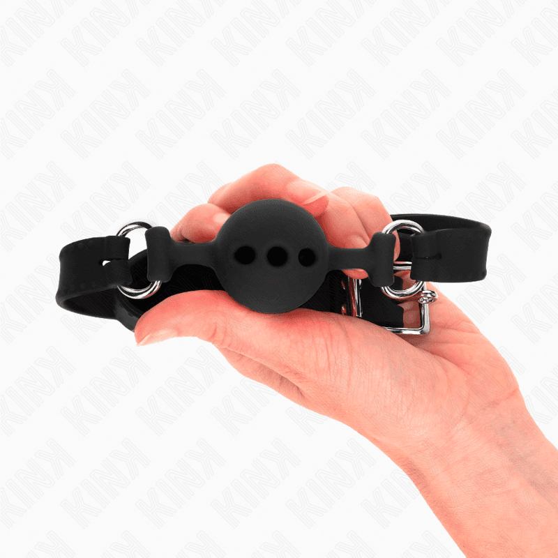 KINK - FULL SILICONE GAG 55 x 2 CM WITH 4 CM BALL SIZE S BLACK ADJUSTABLE 35-51 CM thumb 4
