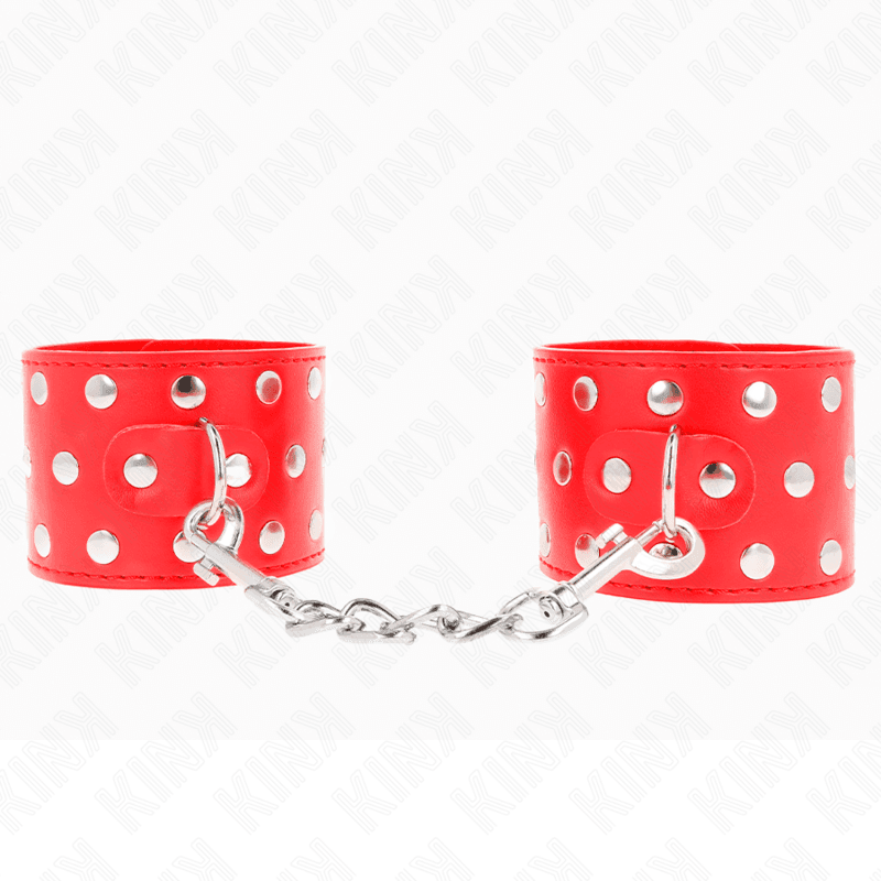 KINK - WRIST RESTRAINTS WITH SNAP FASTEN FULL OF RIVETS RED ADJUSTABLE 19-24 CM X 5.5 CM thumb 2