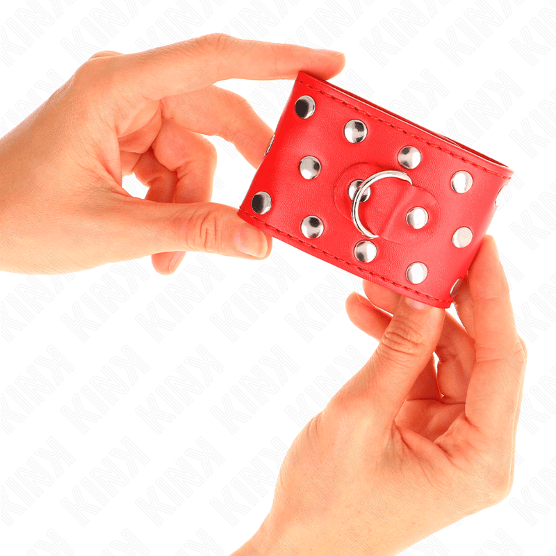 KINK - WRIST RESTRAINTS WITH SNAP FASTEN FULL OF RIVETS RED ADJUSTABLE 19-24 CM X 5.5 CM thumb 4