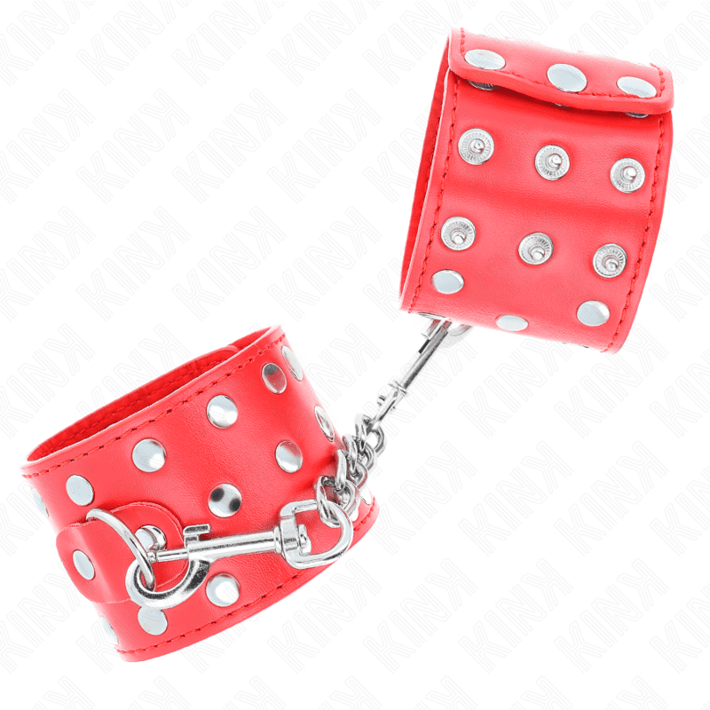 KINK - WRIST RESTRAINTS WITH SNAP FASTEN FULL OF RIVETS RED ADJUSTABLE 19-24 CM X 5.5 CM thumb 3