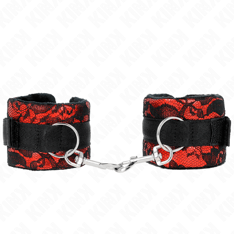 KINK - SHORT VELVET LACE WRIST RESTRAINTS AND NYLON BIND RED / BLACK 23 X 6.5 CM thumb 2