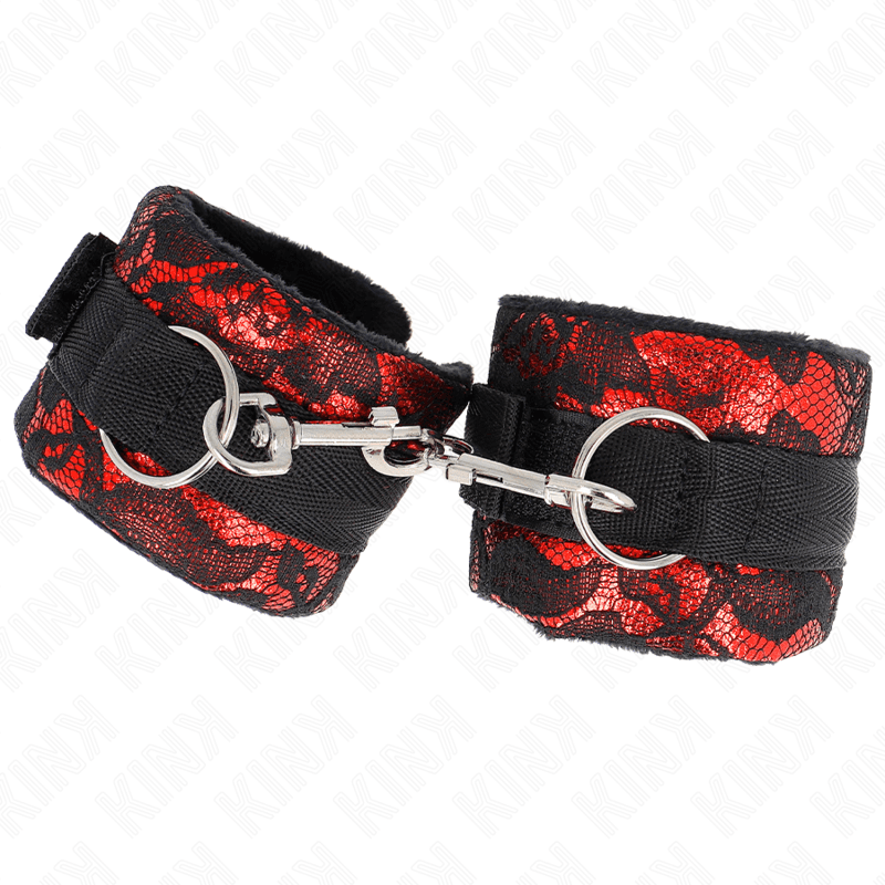 KINK - SHORT VELVET LACE WRIST RESTRAINTS AND NYLON BIND RED / BLACK 23 X 6.5 CM thumb 3