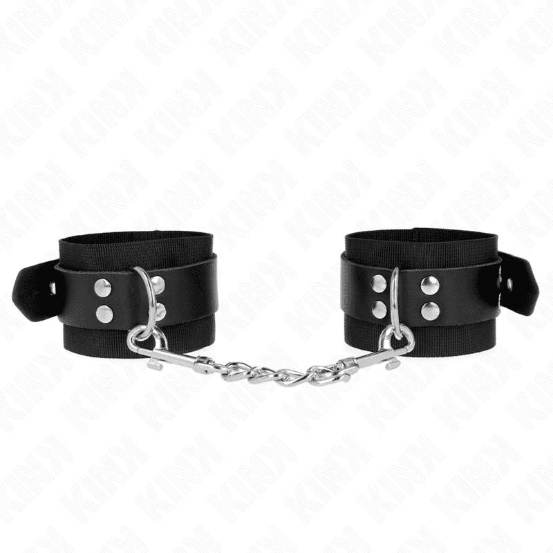 KINK - NYLON WRIST RESTRAINTS BLACK WITH LEATHER BELT BLACK ADJUSTABLE 19-29 CM X 5.1 CM thumb 2